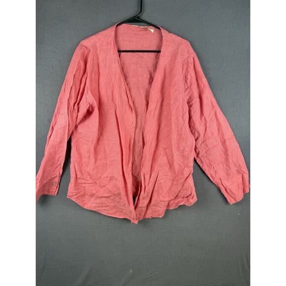 J Jill Womens Linen Button Down Blouse Size Large Peach Summer Travel Relax - Picture 1 of 8